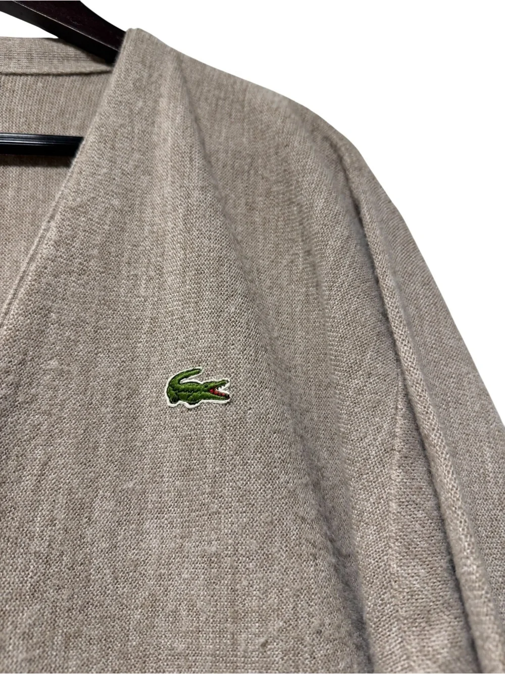Vintage 80s Izod Lacoste Cardigan Tan Blue Label Mens Size L Preppy Kurt Cobain